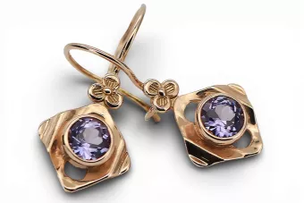 14K розово червено злато 14k 583 Alexandrite Обеци vec017r Руски Съветски СССР Винтидж Ар-деко style